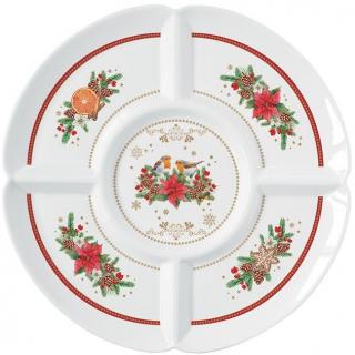 Karácsonyi Melódia porcelán osztott tál, dobozban