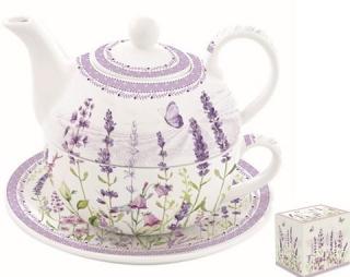 Lavender Field egy személyes porcelán teás szett dobozban