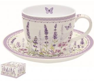Lavender Field porcelán teás csésze+alj dobozban