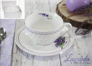 Lawenda 2 személyes porcelán csésze + alj, dobozban