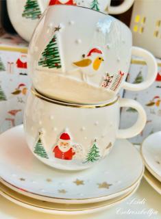Let it snow Mikulás-madárka porcelán espresso szett dobozban
