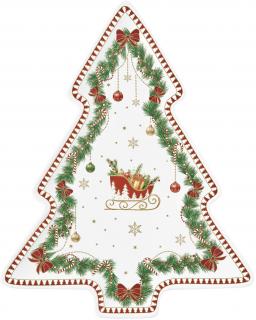 Magie de Noel fenyõ formájú porcelán tálca dobozban