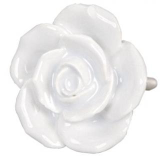 Rózsa kerámia bútorfogantyú, fehér