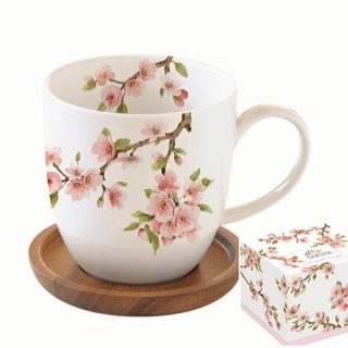 Sakura porcelán bögre akácfa alátéttel