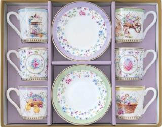 Spring Bloom 6 személyes porcelán espresso szett dobozban