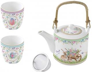 Spring Bloom porcelán teáskanna, 2 pohár szett dobozban