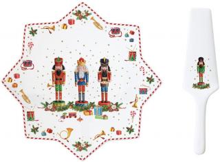 Vintage Nutcrackers porcelán tortatál lapáttal, dobozban