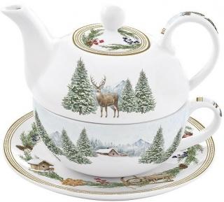 White Forest porcelán egy személyes teáskanna csésze szett, dobozban
