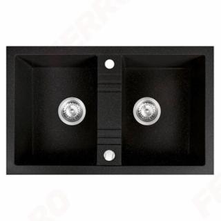 Mosogató 780x480 mm Ferro Mezzo II kétmedencés gránit mosogatótálca grafit shine DRGM2/48/78HA