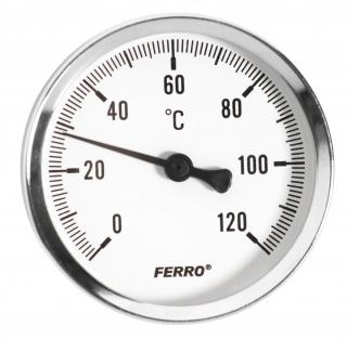Ferro Hőmérő hátsós csatlakozású 0-120°C, számlap Ø100 mm, 1/2" T100120A