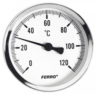Ferro Hőmérő hátsós csatlakozású 0-120°C, számlap Ø80 mm, 1/2" T80120A