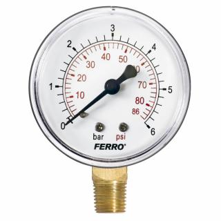 Ferro Nyomásmérő alsós csatlakozású 6 bar, számlap Ø63 mm, 1/4" M6306R