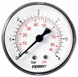 Ferro Nyomásmérő hátsó csatlakozású 6 bar, számlap Ø63 mm, 1/4" M6306A