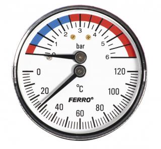 Ferro Termomanométer hátsós csatlakozású 0-120°C, 6 bar, számlap Ø63 mm, 1/2” TM63A