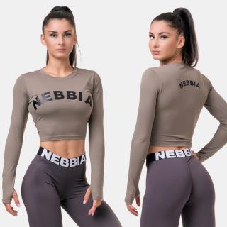 NEBBIA - Hosszú ujjú crop top Sporty HERO 585 (mocha) (M) - NEBBIA