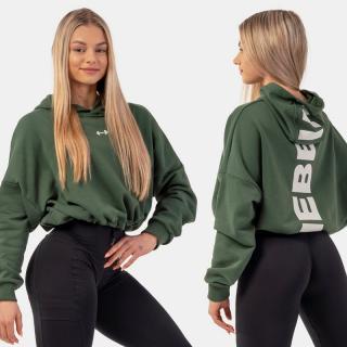 NEBBIA - Kapucnis női crop pulóver ICONIC 421 (dark green) (M/L) - NEBBIA