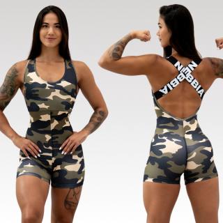 NEBBIA - Rövid fitness overál GYM RAT 512 (camo green) (L) - NEBBIA