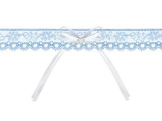 esküvői harisnyakötő - kék csipke, fehér masnival