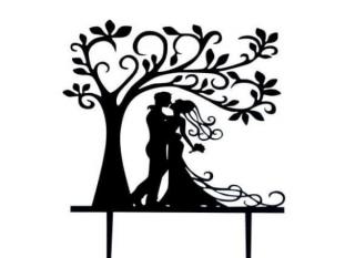 esküvői tortadísz (fekete sziluett) - életfa