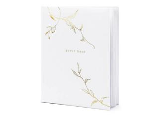esküvői vendégkönyv - arany levél mintás, fehér