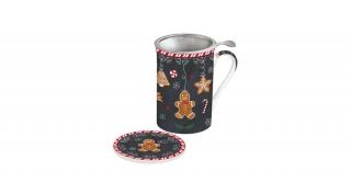 PORCELÁNBÖGRE 300ML, TETŐVEL, FÉMSZŰRŐVEL, DOBOZBAN, GINGERBREAD