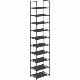 10 szintes cipőtartó, helytakarékos cipő polc 33 x 33 x 173 cm, fekete
