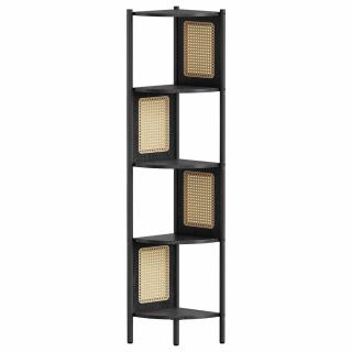 5 szintes sarokpolc, könyvespolc polirattan oldalakkal, 156x32x32 cm, ébenfekete