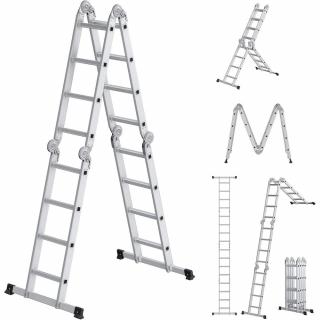 6 az 1-ben létra, összecsukható létra, 430 cm hosszú, ezüst