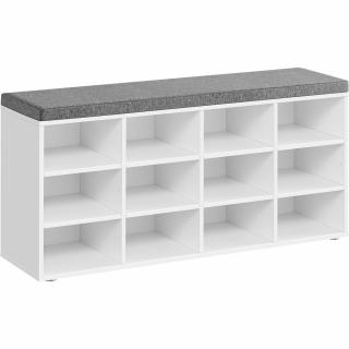 Cipőpad, Tárolópad párnázott üléssel, 12 rekesszel, fehér