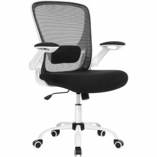 Irodai szék összecsukható karfákkal, ergonomikus számítógépes szék, fekete-fehér