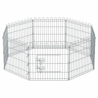 Kutya kennel, kutyaketrec, 61 cm magas, összecsukható kifutó 8 paneles, ezüst | FEANDREA