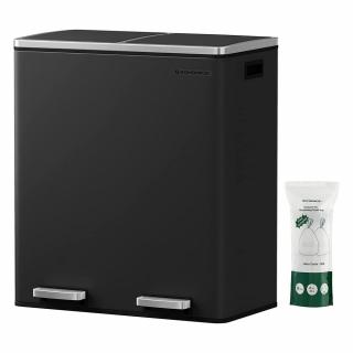 Légmentes fém pedálos dupla szemetes 2 x 30L, 15 szemeteszsákkal, fekete
