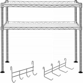 Mikrohullámú sütő állvány 60x30x52 cm, 2 szintes konyhai tároló rendszerező állvány, ezüst