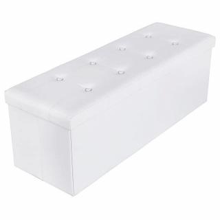 Puff 38 x 110 x 38 cm, műbőr összecsukható tároló ottomán pad, fehér