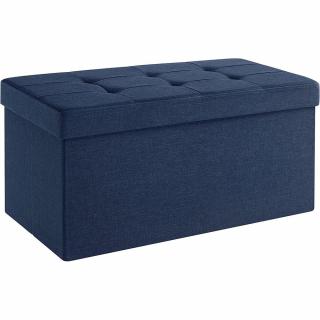 Puff, összecsukható párnázott tároló ottomán pad 80 L, sötétkék 76x38x38 cm