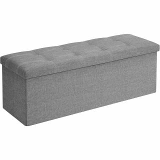 Puff, összecsukható tárolópad ottomán, 110 x 38 x 38 cm, világosszürke