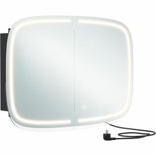Tükörszekrény világítással, Fali szekrény,  AC csatlakozóval és 2 USB porttal, fekete