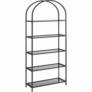 Üvegpolc, 5 szintes polc, íves kialakítással, 30,2 x 83 x 183,5 cm, fekete-szürke