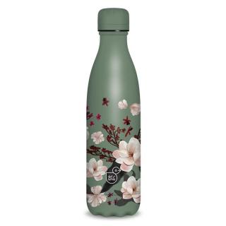 Ars Una virágos zöld duplafalú fémkulacs 500ml Flowery Pink