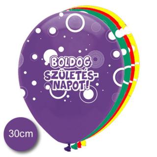 Boldog születésnapot feliratú buborékos gumi lufi 30 cm vegyes színekben
