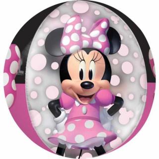 Buborék lufi Minnie Mouse Forever mintával szabályos gömb alakú akár 2 hétig lebeg 38x40 cm 407076