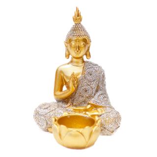Buddha arany színű csillámos polyresin szobor 112979