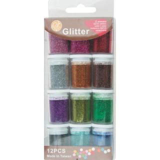 Csillámpor glitteres 12 különböző árnyalat tégelyenként 5g 12db/csomag
