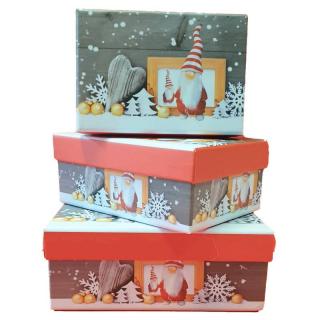 Díszdoboz szett 3 db-os karácsonyi manós mintával SYPC101775