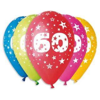 Évszámos 60. gumi lufi 30 cm-es 10 db-os csomag vegyes színekkel
