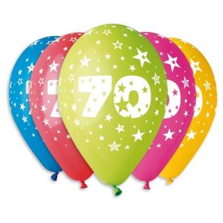 Évszámos 70. gumi lufi 30 cm-es 10 db-os csomag vegyes színekkel