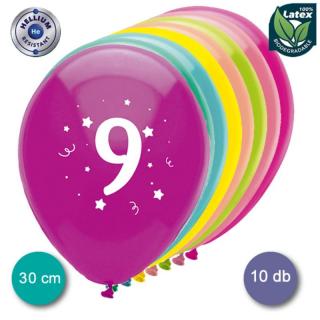 Évszámos 9. gumi lufi 30 cm-es 10 db-os csomag vegyes színekkel