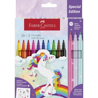 Filctoll készlet 10+3db-os kastélyos Unikornis mintás 10 alap és 3 csillogó szín Faber-Castell