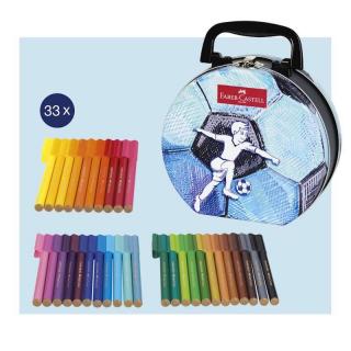 Filctoll készlet 33 db-os Connector kiegészítők fém kézitáskával kék fiús focis mintával Faber-Castell