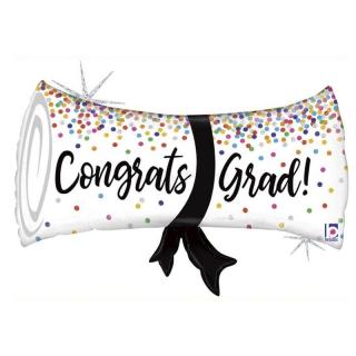 Fólia lufi ballagásra "Congrats Grad" konfettis diplomalevél SuperShape